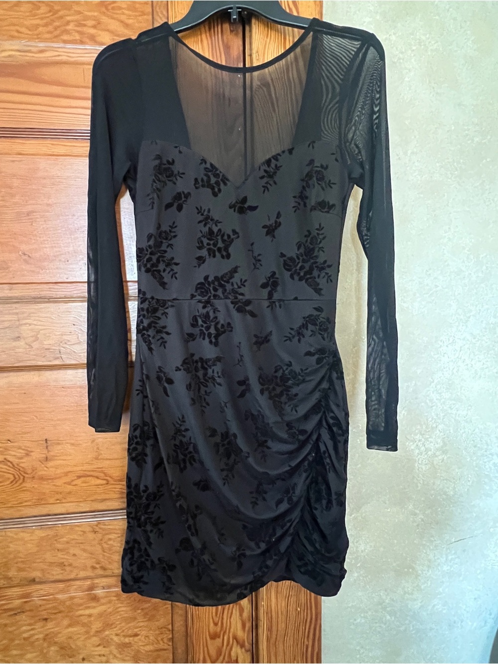 Windsor Whimsigoth Black Floral Velvet Sheer Long Sleeve Bodycon Dress Size L